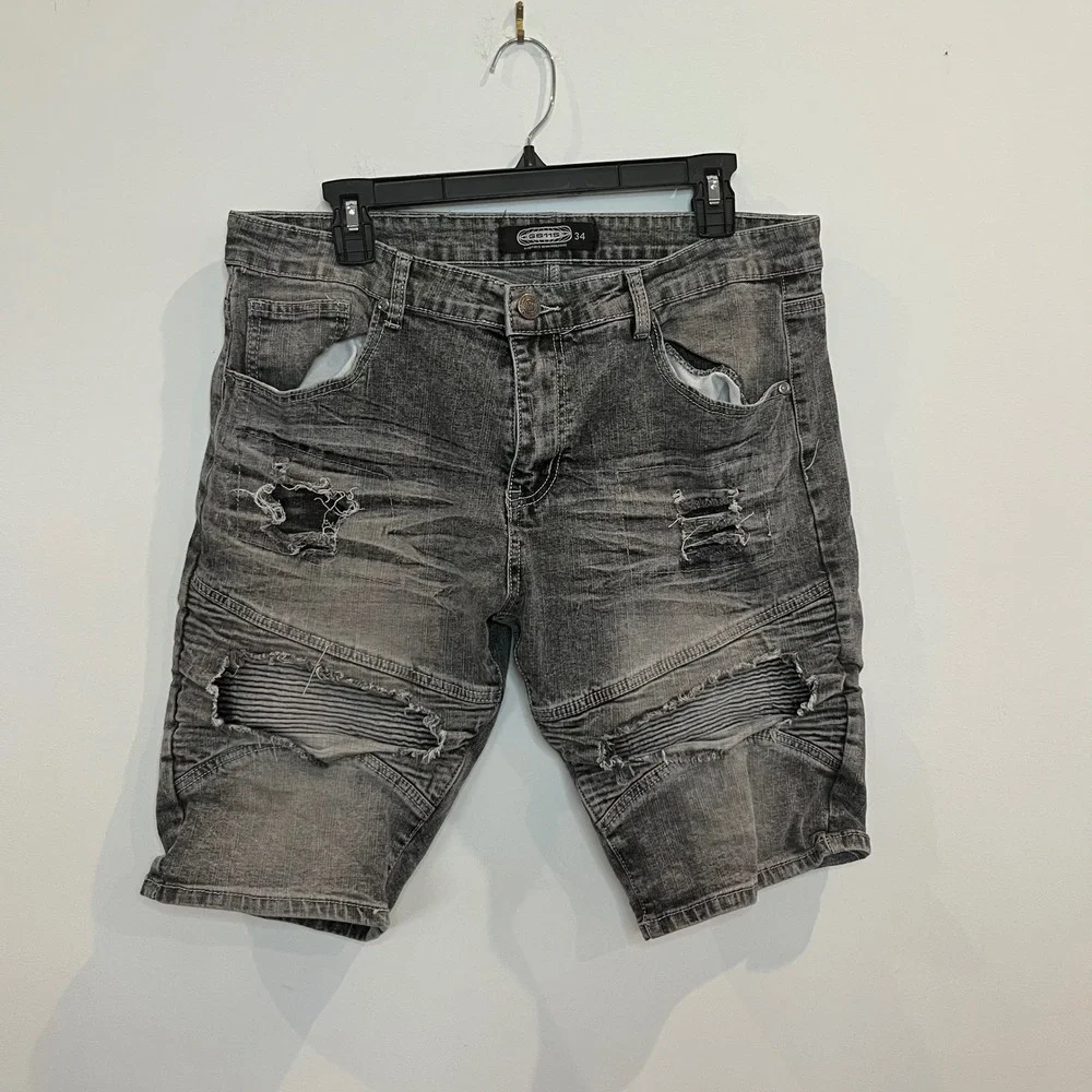 GS115 Hyper Force Denim Mens Gray Distressed Moto Shorts Size 34 Streetwear 111